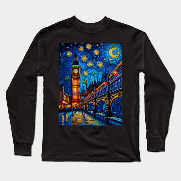 Bigben in Starry Night Long Sleeve T-Shirt by FUN GOGH